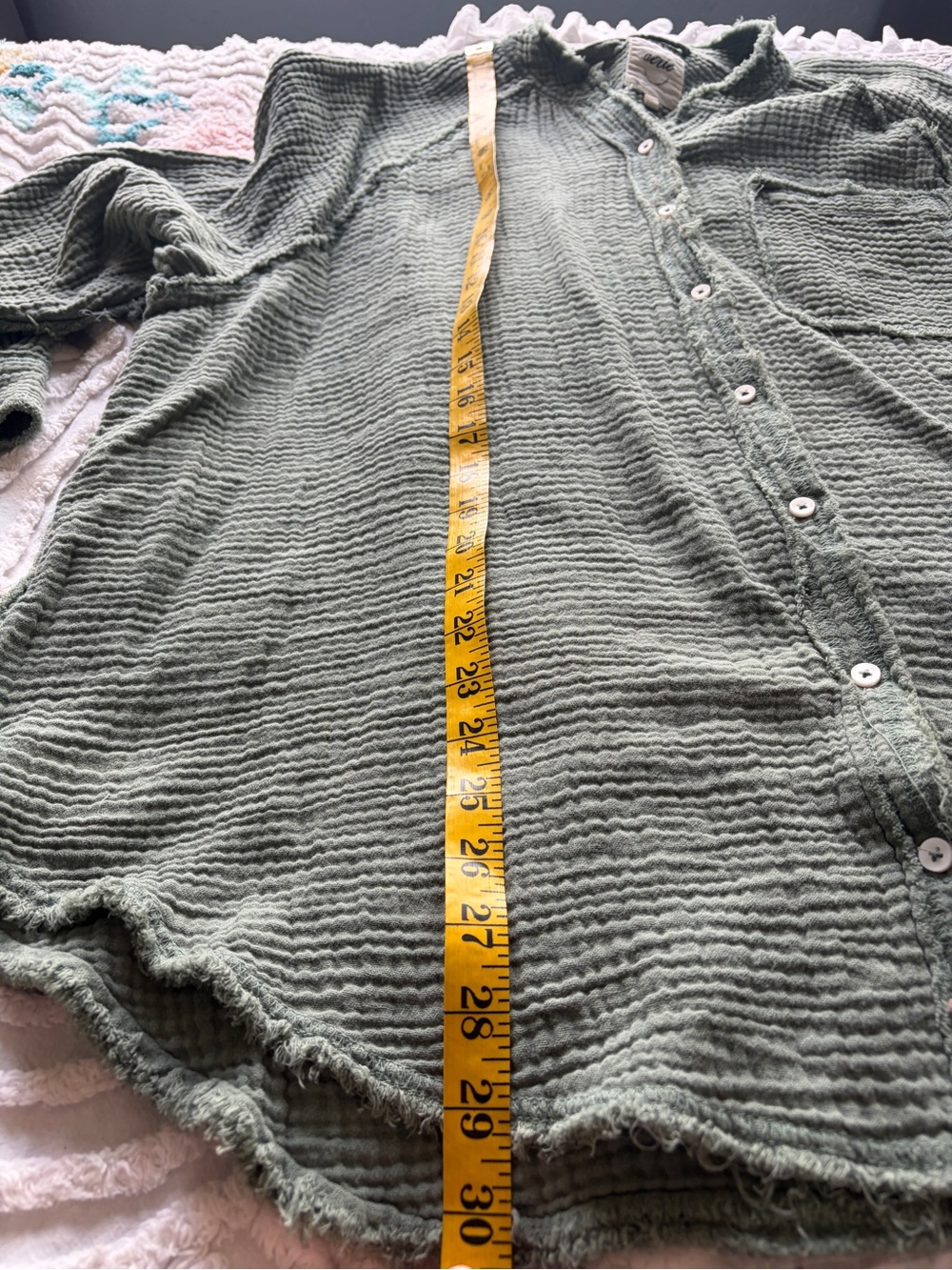 aerie Sage Green Waffle-Knit Button Shirt 1-05 - Picture 4 of 5